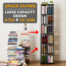 Load image into Gallery viewer, SpaceAid 6 Tier Rotating Bookshelf Tower, Bamboo Spinning Book Shelf, Revolving 360 Bookcase Storage Swivel Round Carousel, Vertical Rotate Turning Spiral Corner Organizer (6-Tier Walnut)