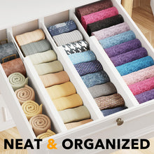 Load image into Gallery viewer, SpaceAid Bamboo Dresser Drawer Dividers 6 Pack, 4.65“ High Adjustable 12.5“-17” Drawer Organizers, Expandable Organization for Clothing, Clothes, Dressers, Natural
