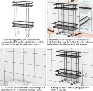 Over Toilet Storage, Bathroom Organizers and Storage Shelves, Black, 2 Tier