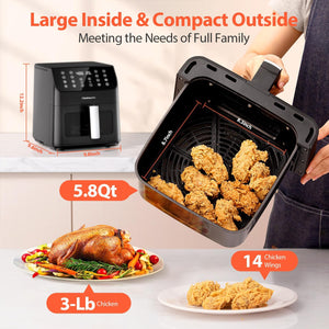 Beelicious 5.8QT Large Air Fryer, 12-in-1 Digital Airfryer with Clear Window, 40+ Recipes, Flavor-Lock Tech, Shake Reminder, Compact, Quiet, Dishwasher Safe, Nonstick (Matte Black)
