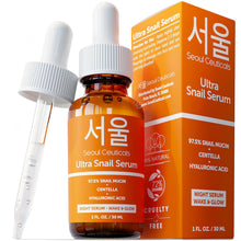 Load image into Gallery viewer, SeoulCeuticals Korean Skin Care 97.5% Snail Mucin Serum – K Beauty Skincare Night Serum Hyaluronic Acid for Face - Centella Anti Wrinkle Serum 1oz