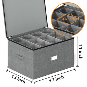 SpaceAid China Storage Containers 6 Pack, Stackable Hard Shell Quilted Cases with Soft Plate Separators, Moving Supplies Packing Boxes for Dishes, Plates, Platters, Mugs, Cups (Grey)