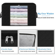 Load image into Gallery viewer, HomeHacks Storage 6-Pack Clothes Organizer Storage Bags Foldable Storage Box with Large Clear Window Sturdy Handles for Closet, Dorm, Pillows, Bedding, Clothes, Stuffed Toys, Blankets, 100L, Black