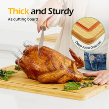 Load image into Gallery viewer, Bamboo Cutting Board, Durable Wood Cutting Boards for Kitchen with Deep Juice Grooves &amp; Built-in Handles, Ideal Charcuterie &amp; Chopping for Meat, Vegetables and Fruits Ideal Kitchen Gifts