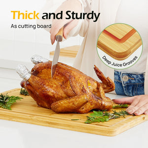 Bamboo Cutting Board, Durable Wood Cutting Boards for Kitchen with Deep Juice Grooves & Built-in Handles, Ideal Charcuterie & Chopping for Meat, Vegetables and Fruits Ideal Kitchen Gifts