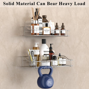 Shower Caddy Shelf Organizer Rack with Hooks, Adhesive Shower Storage for Bathroom - 2 Pack (Silver)