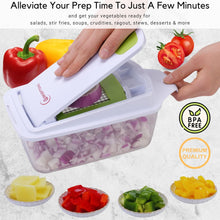 Load image into Gallery viewer, Brieftons QuickPush Food Chopper: Strongest &amp; 200% More Container Capacity, 30% Heavier Duty, For Onion, Fruit and Vegetable Chopping, with 3 Dicer Cutter Blades, Keep-Fresh Lid, and 5 Recipe Ebooks