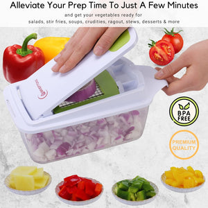 Brieftons QuickPush Food Chopper: Strongest & 200% More Container Capacity, 30% Heavier Duty, For Onion, Fruit and Vegetable Chopping, with 3 Dicer Cutter Blades, Keep-Fresh Lid, and 5 Recipe Ebooks