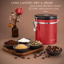 Load image into Gallery viewer, Mixpresso Green Coffee Canister, 16oz Airtight Stainless Steel Kitchen Food Storage Container with Clear Lid and Spoon. for Grounds Coffee, Beans, Tea, Flour, Cereal, Vacuum Sealed Sugar Container