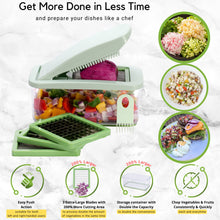 Load image into Gallery viewer, Brieftons QuickPush Food Chopper: Vegetable Dicer Slicer, Onion Cutter, 3 Extra-Large Blades with 200% More Cutting Area to Chop Dice Slice Vegetables, 2.6-Quart Container