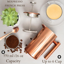 Load image into Gallery viewer, Mixpresso Stainless Steel French Press Coffee Maker 27 Oz 800 ml, Double Wall Insulated French Press Stainless Steel &amp; Tea Brewer Easy Clean &amp; Easy Press Strong Quality Metal Coffee Press.