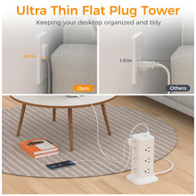 Load image into Gallery viewer, Tower Power Strip with 6 Feet Extension Cord, 8 Outlets 3 USB Chargers, 1700 Joules Surge Protection, Extension Cord with Multiple Outlets, 1875W, Office Supplies, Dorm Essentials, Charging Station