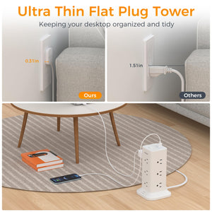 Tower Power Strip with 6 Feet Extension Cord, 8 Outlets 3 USB Chargers, 1700 Joules Surge Protection, Extension Cord with Multiple Outlets, 1875W, Office Supplies, Dorm Essentials, Charging Station