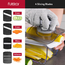 Load image into Gallery viewer, Mandoline Slicer for Kitchen, Fruit Cutter, Cheese Grater, Cucumber Slicer, Veggie Spiralizer, Food Cutter &amp; Kitchen Gadgets with Safety Glove (6 in 1, White)