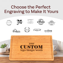 Load image into Gallery viewer, Personalized Cutting Board - Custom Bamboo Engraved Charcuterie Boards - Best Gift for Wedding, Bridal Shower, Engagement, Anniversary, Housewarming - Gift Idea for Couples, Parents, Family