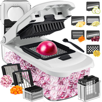 Vegetable Chopper With Container, Multifunctional Food Chopper Onion & Vegetable Cutter Dicer With 8 Blades, Carrot & Veggie Slicer 2 Blades
