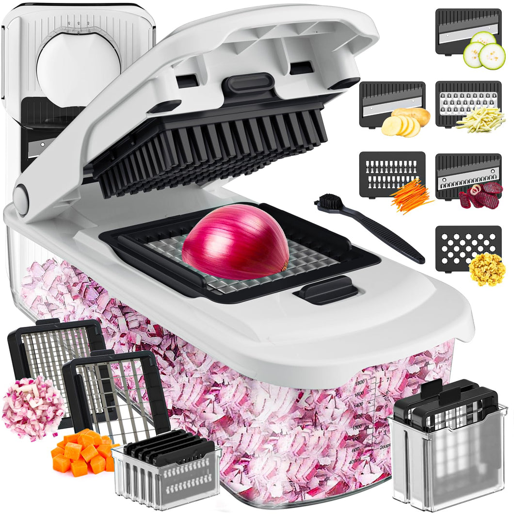 Vegetable Chopper With Container, Multifunctional Food Chopper Onion & Vegetable Cutter Dicer With 8 Blades, Carrot & Veggie Slicer 2 Blades