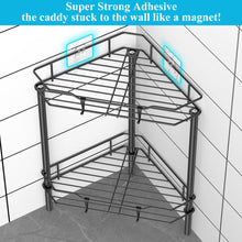 Load image into Gallery viewer, 4 Tier Floor Standing Corner Shower Caddy Organizer Shelf with Hooks, Bathroom Shelves Stand Rack, Black