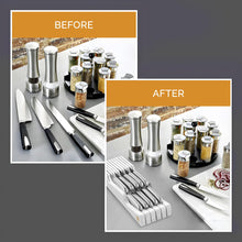 Load image into Gallery viewer, Bambüsi In-Drawer Knife Block - Bamboo Knife Drawer Organizer for Kitchen - Fits 5 Long + 6 Short Knives - Store Knives with Blades Pointing Down - Wooden Steak knife Holder without Knives