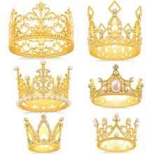 Load image into Gallery viewer, Gold Crown Cake Topper, 6 Pieces Happy Birthday Cake Toppers, Princess Crown Cake Decorations, Mini Crowns for Flower Arrangements, Birthday, Wedding, Party Decor (Gold-Ⅰ, 6)