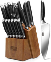 Load image into Gallery viewer, 16-Piece Kitchen Knife Set with Block, Powder Steel High Carbon Steel Knife Block Set, Ultra Sharp Professional Chef Knife Set with Sharpener