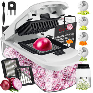 Vegetable Chopper With Container, Multifunctional Food Chopper Onion & Vegetable Cutter Dicer With 8 Blades, Carrot & Veggie Slicer 2 Blades