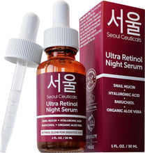 Load image into Gallery viewer, SeoulCeuticals 1% Korean Retinol Night Serum for Face - 97.5% Snail Mucin + Hyaluronic Acid + Bakuchiol, Cruelty Free K Beauty for Sensitive Skin 1oz