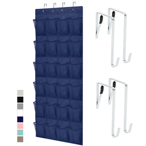 Over the Door Shoe Organizer, 24 Large Breathable Mesh Pockets, Space Saving Hanging Storage Holder, Closet Rack Hanger Holds Up to 40 lbs, Hangs on Closets for Shoes, Accessories, Black
