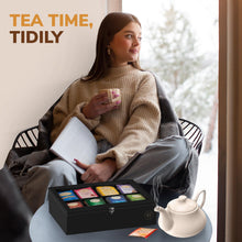 Load image into Gallery viewer, Bamboo Tea Bag Organizer Storage Box with Drawer &amp; Acrylic Window - Magnetic Lid Keeps Contents Fresh - Ideal Mothers Day Gifts for Mom - Gift Caddy (Tea Not Included)