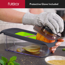 Load image into Gallery viewer, Mandoline Slicer for Kitchen, Fruit Cutter, Cheese Grater, Cucumber Slicer, Veggie Spiralizer, Food Cutter &amp; Kitchen Gadgets with Safety Glove (6 in 1, White)