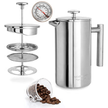 Load image into Gallery viewer, Mixpresso Stainless Steel French Press Coffee Maker 27 Oz 800 ml, Double Wall Insulated French Press Stainless Steel &amp; Tea Brewer Easy Clean &amp; Easy Press Strong Quality Metal Coffee Press.