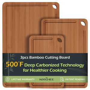 Bamboo Cutting Board, Durable Wood Cutting Boards for Kitchen with Deep Juice Grooves & Built-in Handles, Ideal Charcuterie & Chopping for Meat, Vegetables and Fruits Ideal Kitchen Gifts