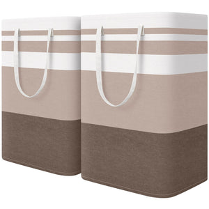 HomeHacks 2 Pack Large Laundry Baskets, Waterproof, Freestanding Laundry Hampers, Collapsible Clothes Hamper with Reinforced Handles in Laundry Room, College Dorm, Bathroom, Bedroom (Grey, 75Lx2)