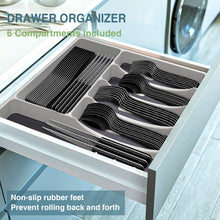 Load image into Gallery viewer, Black Silverware Set, Umite Chef 49-Piece Flatware Set with Drawer Organizer, Durable Stainless Steel Cutlery Set for 8, Tableware Eating Utensils with Steak Knives for Home Restaurant