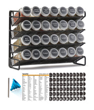 Load image into Gallery viewer, SpaceAid Spice Rack Organizer with 28 Spice Jars, 386 Spice Labels, Chalk Marker and Funnel Set for Cabinet, Countertop, Pantry, Cupboard or Door &amp; Wall Mount - 28 Jars, 13.4&quot; W × 10.8&quot; H, Black