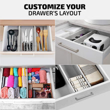 Load image into Gallery viewer, 4 Pack Drawer Dividers Bamboo 2.6&quot; High, 16-22&quot; Adjustable Drawer Organizers for Clothes, Expandable Dresser Separators in Bedroom/Bathroom/Kitchen/Office Organization and Storage (Natural)