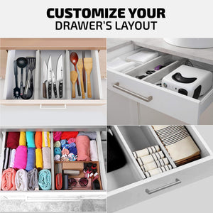 4 Pack Drawer Dividers Bamboo 2.6" High, 16-22" Adjustable Drawer Organizers for Clothes, Expandable Dresser Separators in Bedroom/Bathroom/Kitchen/Office Organization and Storage (Natural)