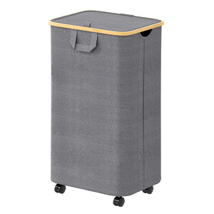 SpaceAid Laundry Hamper with Lid, 110L Large Tall Clothes Basket Bin with Bamboo Handles, Collapsible Laundry Hamper for Bedroom, Bathroom, Dorm, Laundry Room - Black