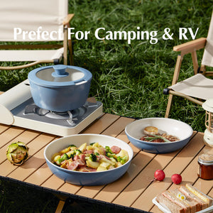 Redchef Ceramic Pots and Pans Set, Nonstick Kitchen Cookware Set with Detachable Handle, Non Toxic Cookware Set 16pcs, PFAS PFOA & PTFE Free, RV Ceramic Cookware for Camping, Dishwasher/Oven Safe