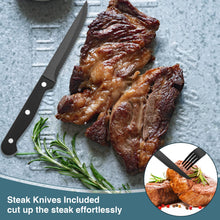 Load image into Gallery viewer, Black Silverware Set, Umite Chef 49-Piece Flatware Set with Drawer Organizer, Durable Stainless Steel Cutlery Set for 8, Tableware Eating Utensils with Steak Knives for Home Restaurant