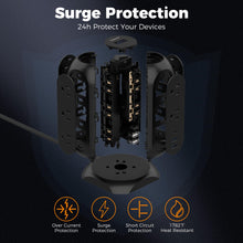 Load image into Gallery viewer, Tower Power Strip Flat Plug with 11 Outlets 3 USB (1 USB C), TESSAN Surge Protector Tower 1625W/13A,1050J Protection, 6 Feet Extension Cord with Multiple Outlets, Office Desk Supplies, Dorm Essentials