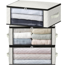 Load image into Gallery viewer, HomeHacks Storage 3-Pack Clothes Organizer Storage Bags Foldable Storage Box with Large Clear Window Sturdy Handles for Closet, Dorm, Pillows, Bedding, Clothes, Blankets, 35L, Gray