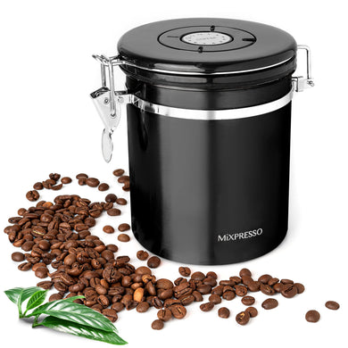Mixpresso Green Coffee Canister, 16oz Airtight Stainless Steel Kitchen Food Storage Container with Clear Lid and Spoon. for Grounds Coffee, Beans, Tea, Flour, Cereal, Vacuum Sealed Sugar Container