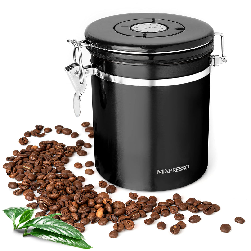 Mixpresso Green Coffee Canister, 16oz Airtight Stainless Steel Kitchen Food Storage Container with Clear Lid and Spoon. for Grounds Coffee, Beans, Tea, Flour, Cereal, Vacuum Sealed Sugar Container