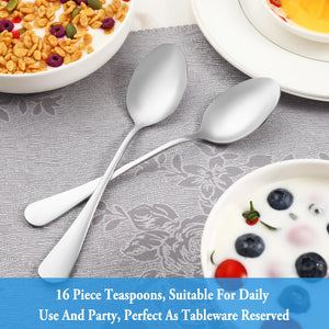 Teaspoon Set,16 Piece 6.7" Spoons Silverware, Premium Food Grade Stainless Steel Tea Spoons, Durable Small Spoon, Good Teaspoons, Kitchen Dessert Spoon Set, Mirror Finish & Dishwasher Safe