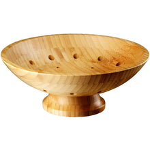 Load image into Gallery viewer, Bambüsi Fruit Bowl - 11&quot; Large Brown Wooden Pedestal Bowl for Kitchen Counter &amp; Dining Table Centerpiece, Premium Bamboo Wood Fruit Basket &amp; Banana Holder for Fresh Produce, Bread &amp; Home Decor
