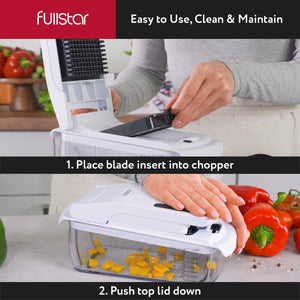 Vegetable Chopper and Spiralizer - Food Chopper with Container, Fruit Slicer, Kitchen Gadgets & Accessories, Home Essentials (4 in 1, White)