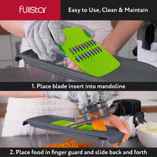 Load image into Gallery viewer, Mandoline Slicer for Kitchen, Fruit Cutter, Cheese Grater, Cucumber Slicer, Veggie Spiralizer, Food Cutter &amp; Kitchen Gadgets with Safety Glove (6 in 1, White)