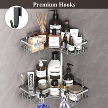 Load image into Gallery viewer, 3 Pack Corner Shower Caddy Organizer Shelf with Hooks, Black Bathroom Shelves Storage Organization