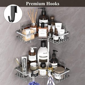 3 Pack Corner Shower Caddy Organizer Shelf with Hooks, Black Bathroom Shelves Storage Organization